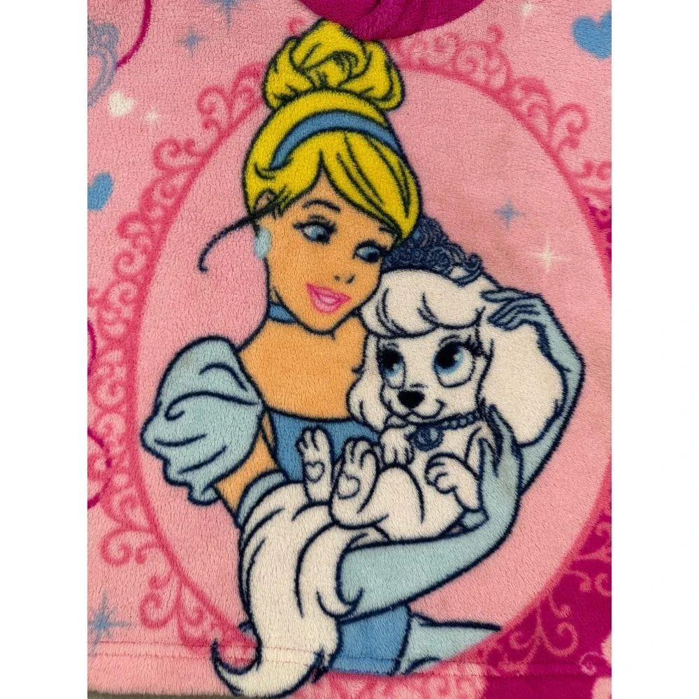 Disney Princess Cinderella Fleece Hooded Poncho Kids Girl Pink Bunny Ears Easter - Picture 12 of 13